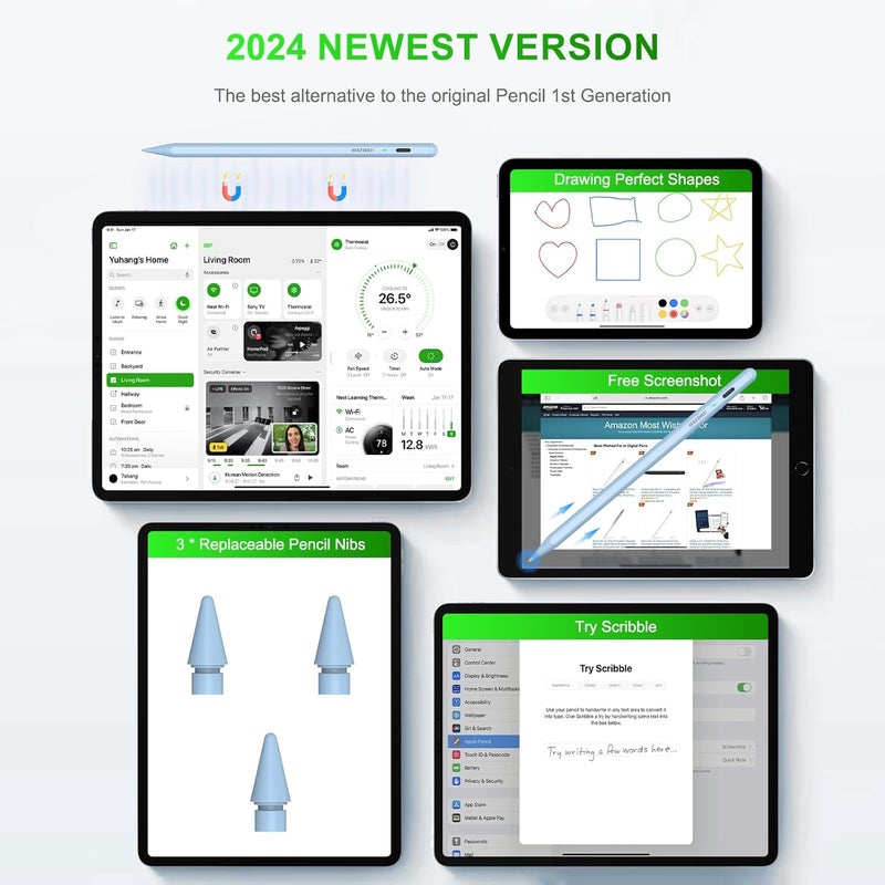 HATOKU Stylus Pen for iPad 2018-2025: 15 Mins Fast Charging Pencil 1 Generation with Tilt Sensitivity Palm Rejection - Work for iPad Air 3 4 5 M2 M3- Pro 11" 12.9" M4 - Mini 5 6 - iPad 6 7 8 9 10 11 (Blue) - Image 5